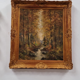 French Signed Oil On Canvas Depicting Impressionist Landscape In Gilt Frame