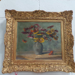Absolutely Beautiful Antique French Floral Oil Painting