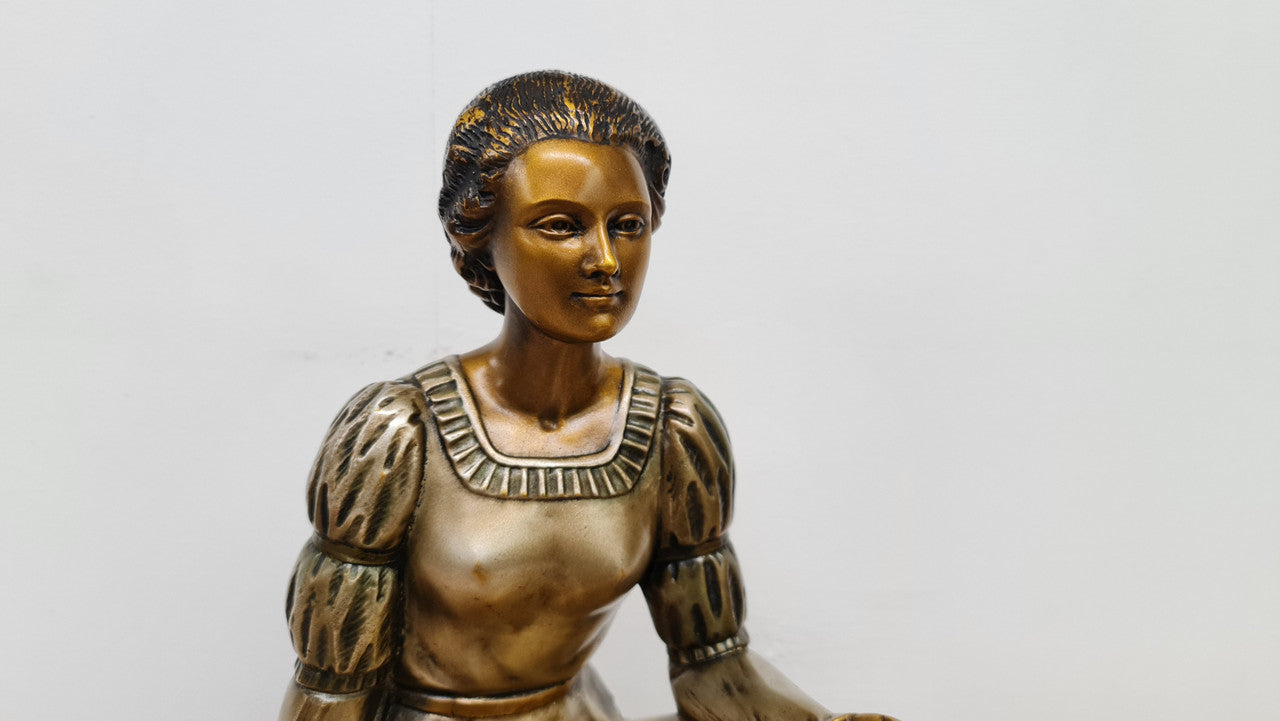 Art Deco Sculpture of Lovely Seated Lady with German Shepherd