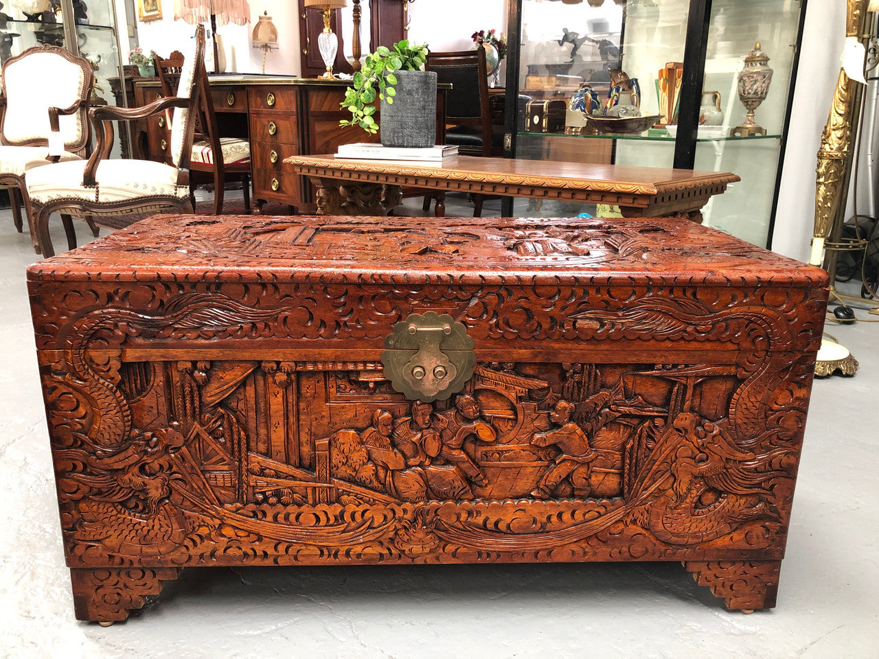 Lovely Carved Camphor Wood Chest