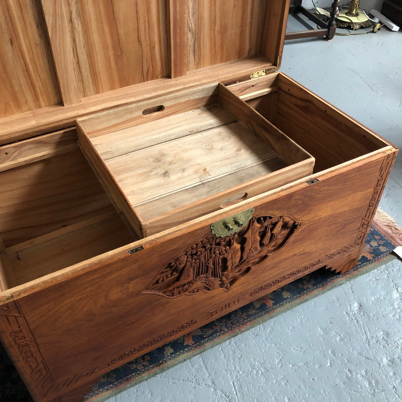 Chinese Carved Camphor Wood Chest | Antique & Vintage | Moonee Ponds Antiques | Australia Wide Delivery