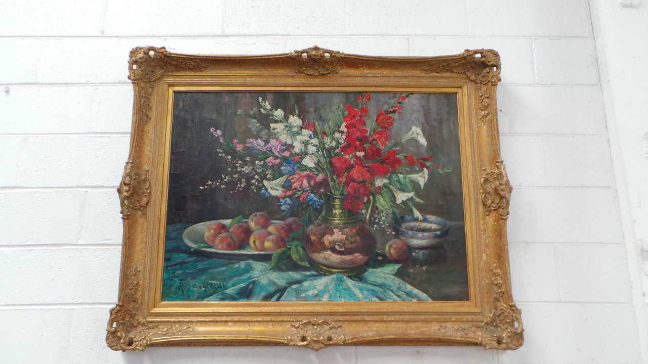Absolutely Beautiful Framed Floral Oil On Canvas