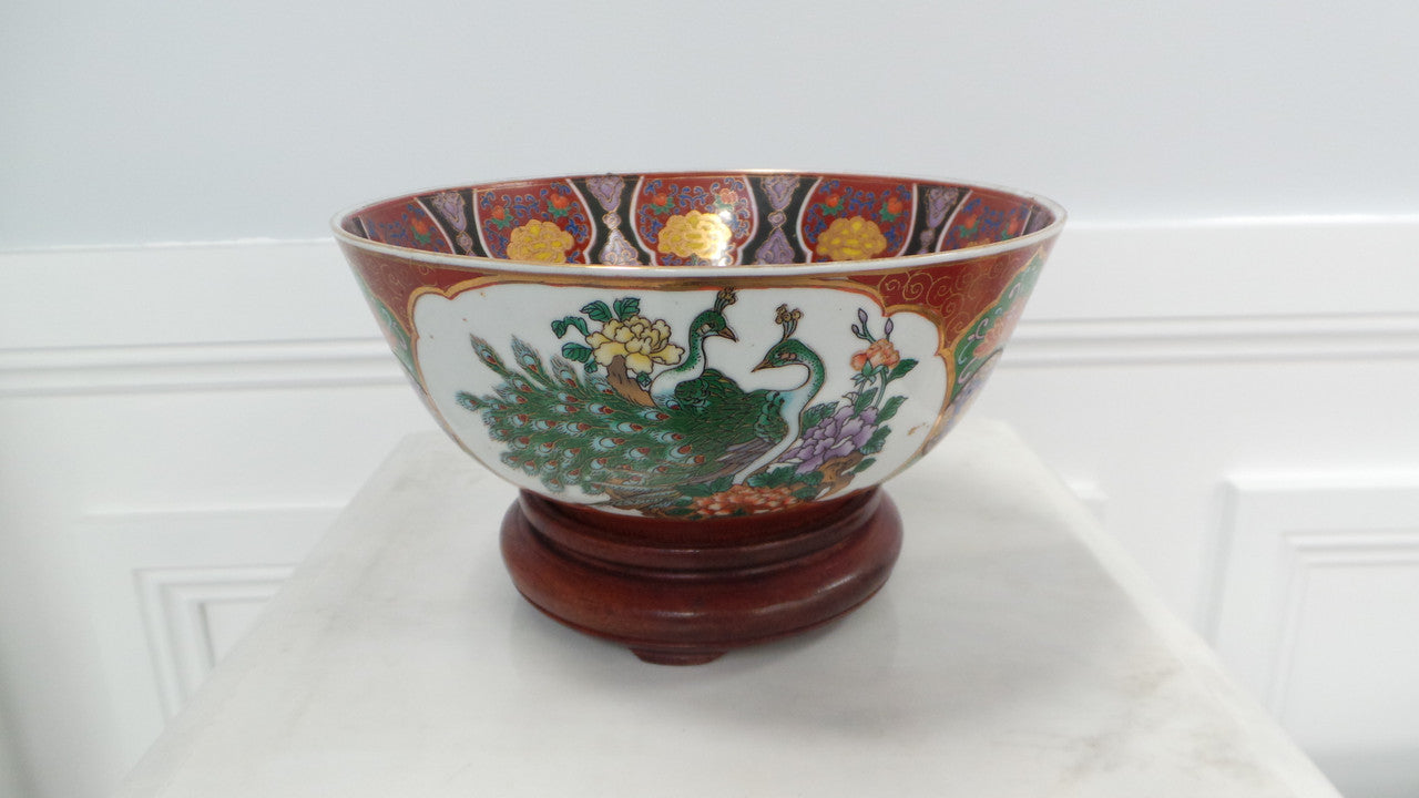 Decorative Oriental Bowl On A Carved Wooden Stand | Antique & Vintage | Moonee Ponds Antiques | Australia Wide Delivery