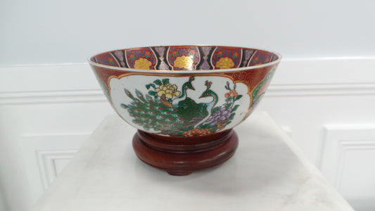 Decorative Oriental Bowl On A Carved Wooden Stand