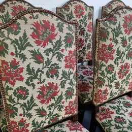 Rare set of eight high quality French walnut Louis XV style chairs. They have original tapestry ready to be reupholstered. Frames are in good strong condition.