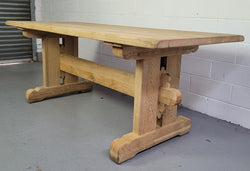 Late 19th Century French Stripped Oak Double Pedestal Stretcher Base Farmhouse Table | Antique & Vintage | Moonee Ponds Antiques | Australia Wide Delivery