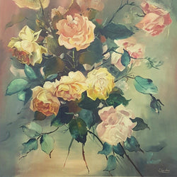 French Floral Painting Of Roses On Canvas | Antique & Vintage | Moonee Ponds Antiques | Australia Wide Delivery