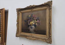 Attractive Signed Oil on Canvas Depicting Flowers in a Blue and White Jardinière | Antique & Vintage | Moonee Ponds Antiques | Australia Wide Delivery