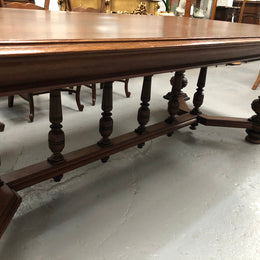 Large French Oak 19th century Henry II style dining table. It can seat 8 very comfortable and being very wide at 119 cm there is plenty of space to sit 10. In good original detailed condition.