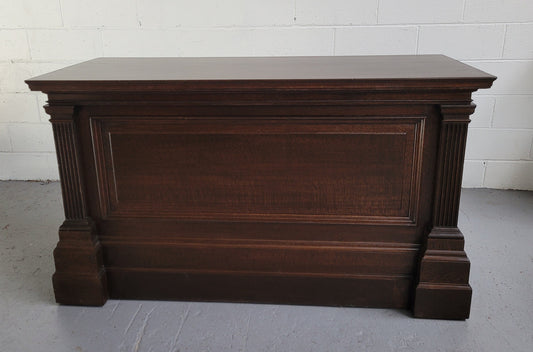 Impressive Silky Oak Antique style shop counter. It would look amazing in a shop or would make a superb kitchen island bench. In good original detailed condition.