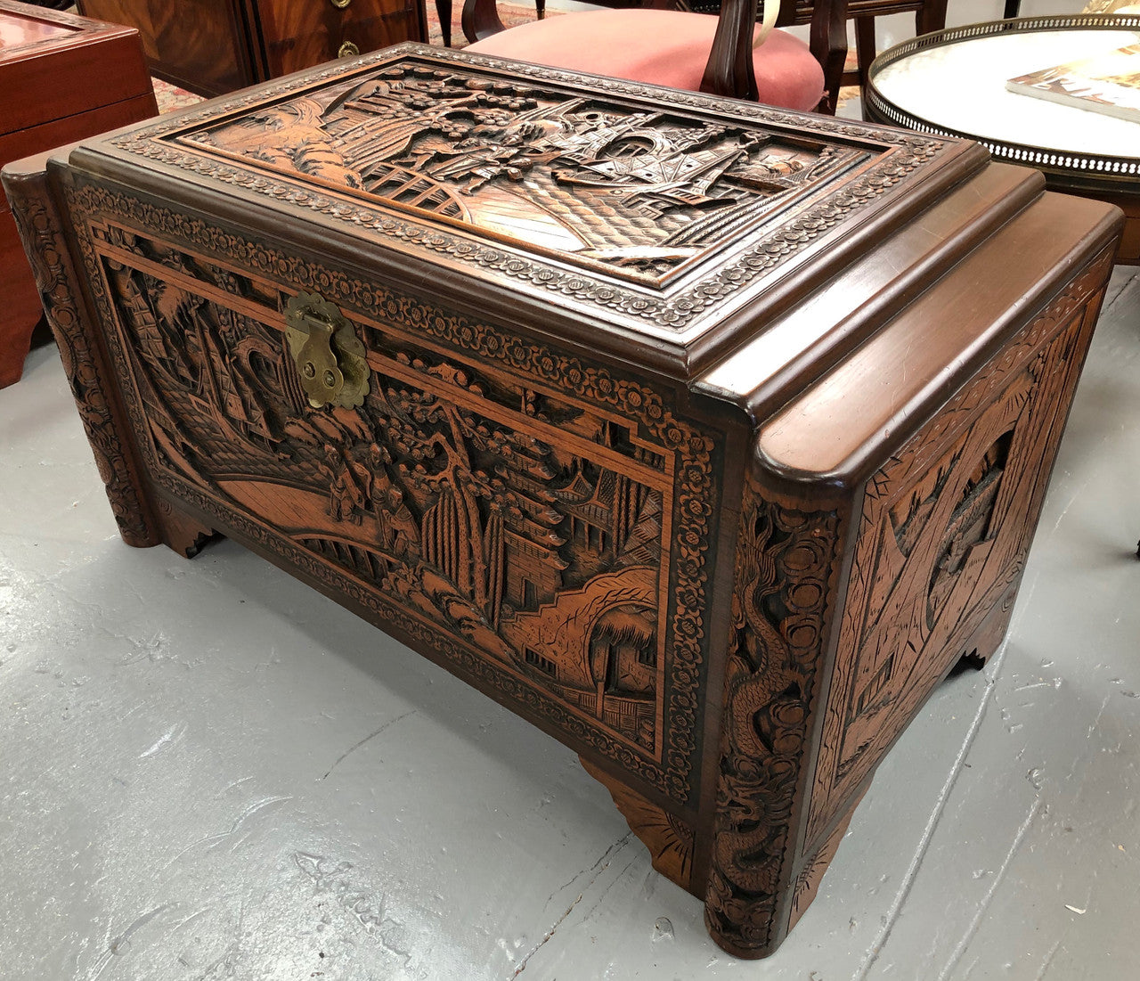 Beautiful carved Camphor wood Chest