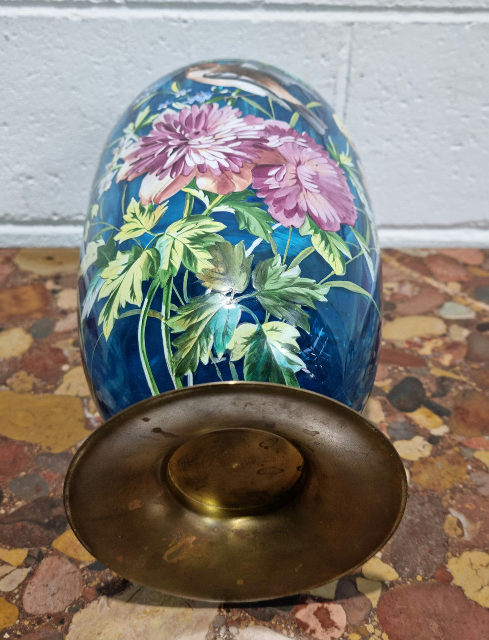 Decorative Victorian Enameled Hand Painted Blue Glass Vase "Bird and Flower Scene" | Antique & Vintage | Moonee Ponds Antiques | Australia Wide Delivery