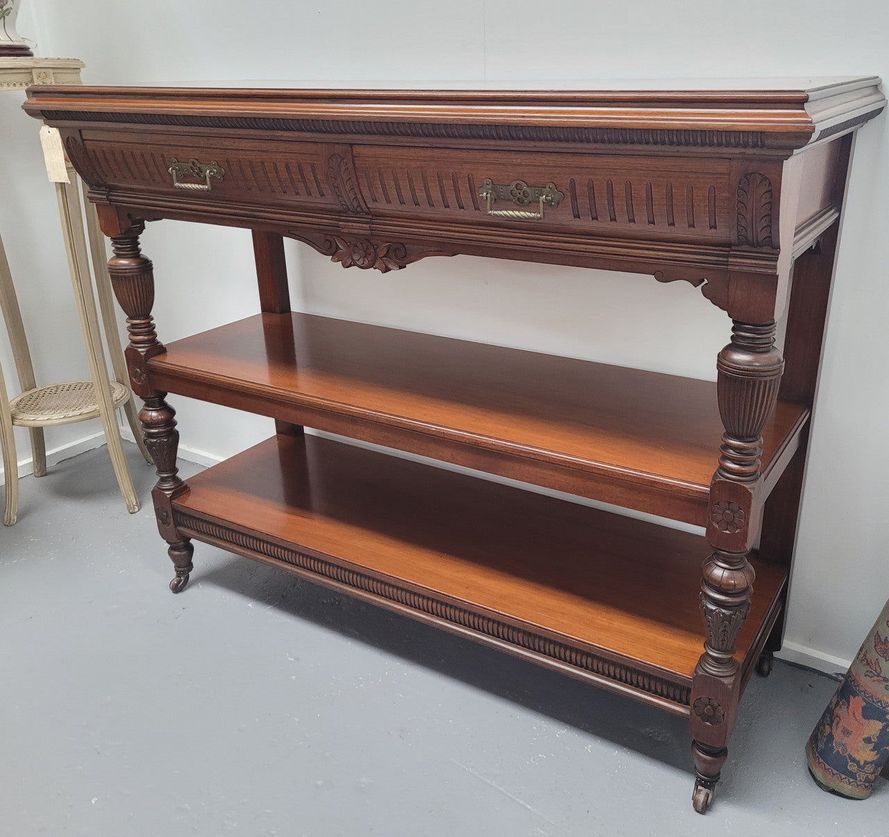 Two Tier Mahogany Dumb Waiter Two Drawers | Antique & Vintage | Moonee Ponds Antiques | Australia Wide Delivery
