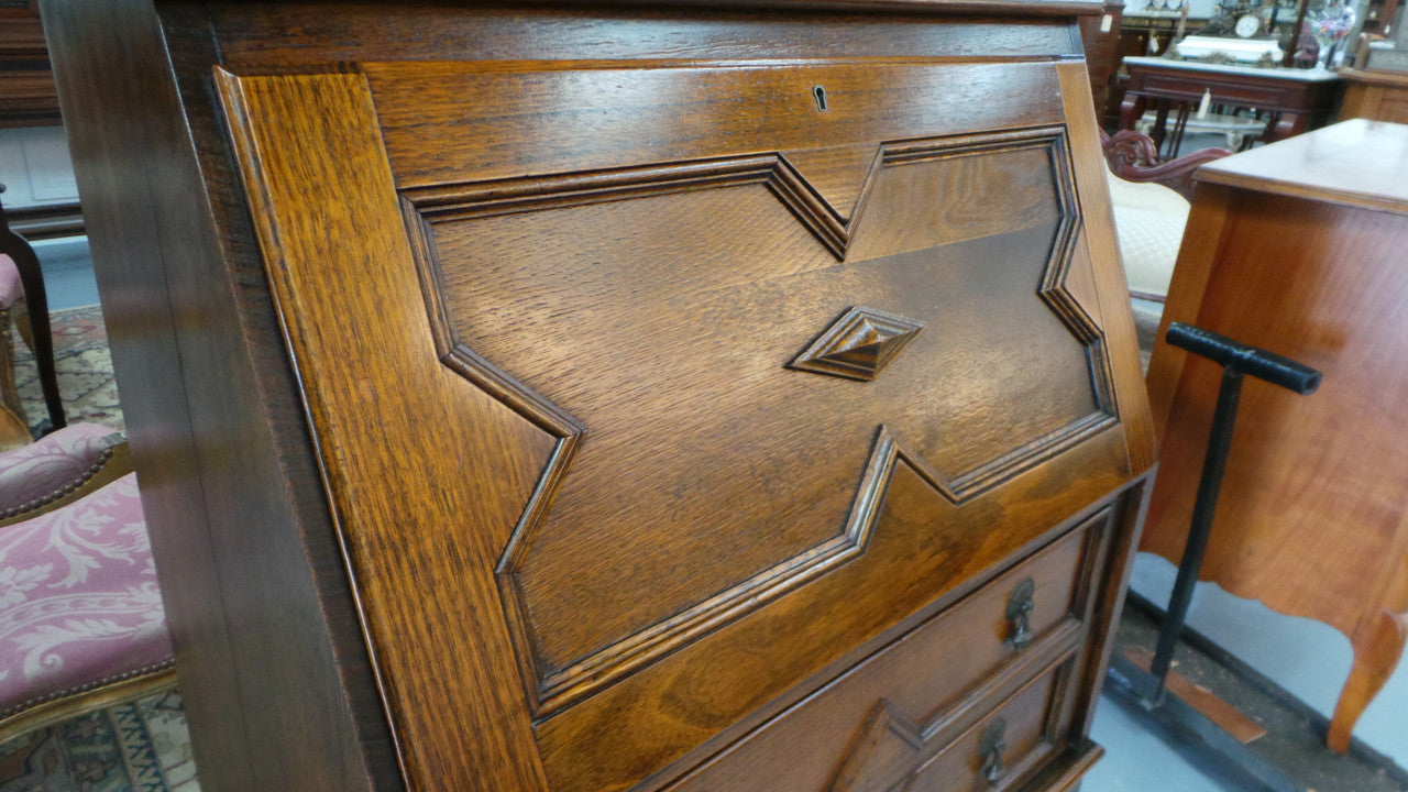 Oak Tudor Style Drop-down Bureau | Antique & Vintage | Moonee Ponds Antiques | Australia Wide Delivery