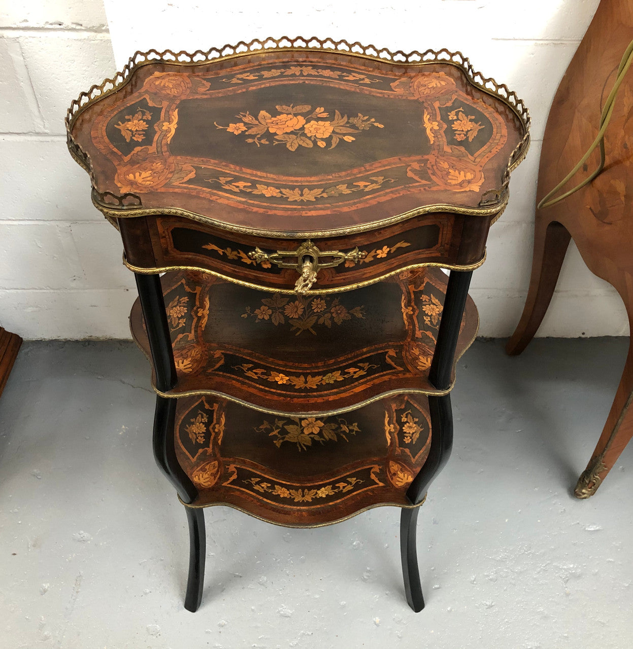 Rare French Inlaid Three Tier Etagere