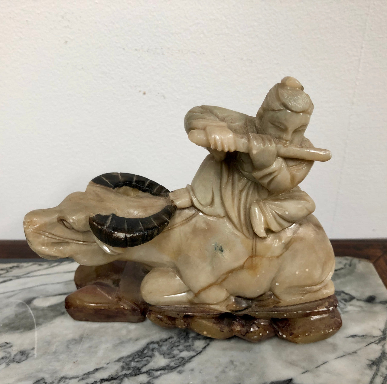 Antique Chinese Carved Soapstone Buffalo and man playing flute | Antique & Vintage | Moonee Ponds Antiques | Australia Wide Delivery