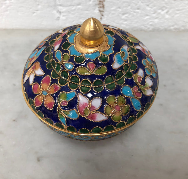 Very good quality Vintage Champleve enamel lidded bowl. In good original condition.
