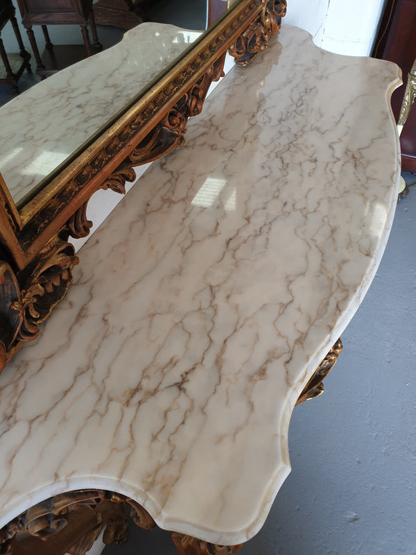 Louis XV Style Gilt Timber & Alabaster Top Console & Mirror
