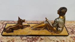 Art Deco Sculpture of Lovely Seated Lady with German Shepherd | Antique & Vintage | Moonee Ponds Antiques | Australia Wide Delivery