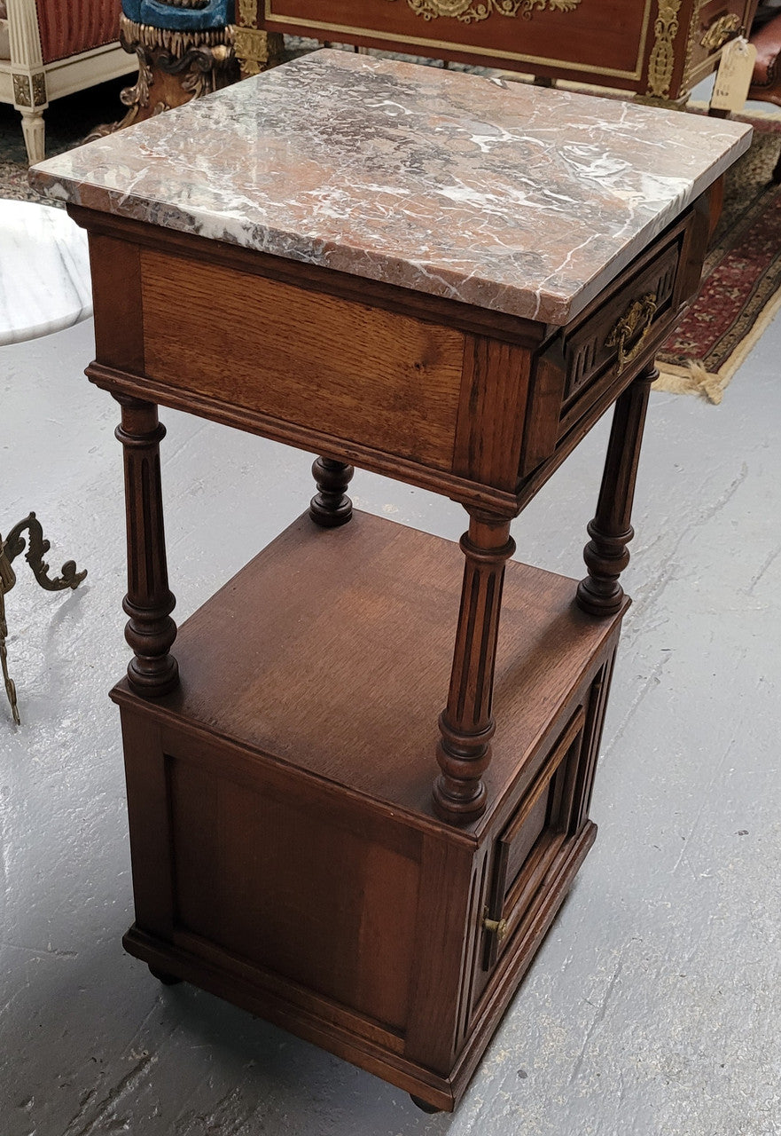 A Superb Pair of Henry II Style Marble Top French Antique Bedside Cabinets