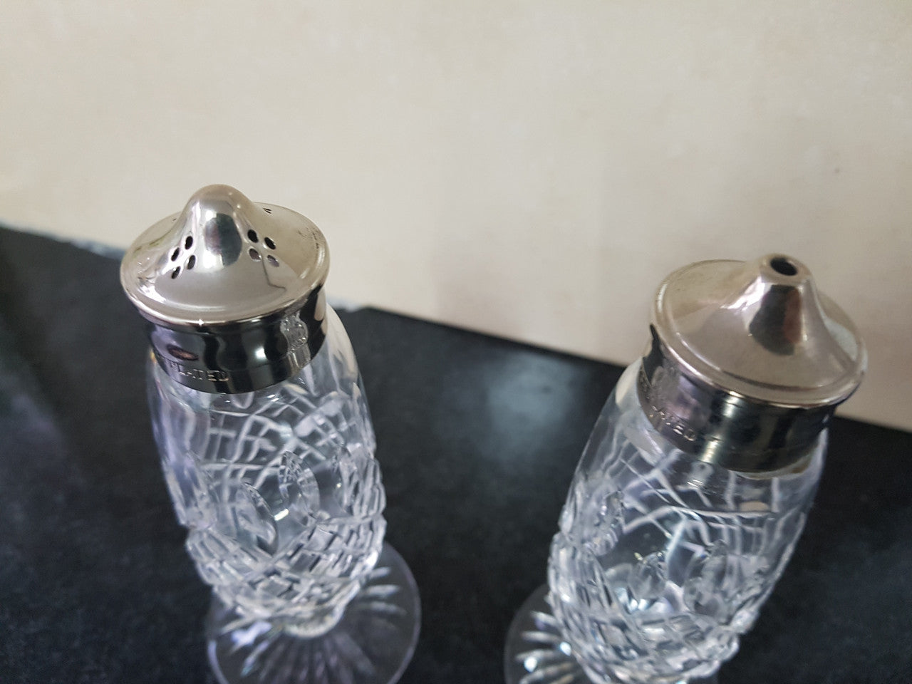 Stuart hotsell Crystal Salt and Pepper Shakers with original boxes