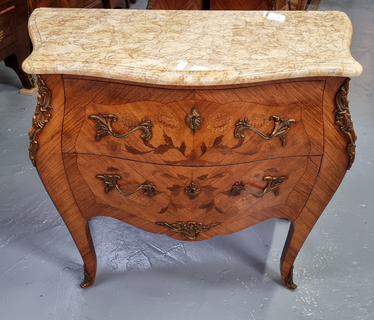 Fabulous French Louis XV Style Inlaid Marble Top Commode | Antique & Vintage | Moonee Ponds Antiques | Australia Wide Delivery