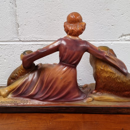 Appealing Art Deco Statue of a Woman & Two King Charles Spaniel Dogs