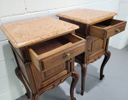French Oak Louis 15th Style Marble Top Bedside Cabinets | Antique & Vintage | Moonee Ponds Antiques | Australia Wide Delivery