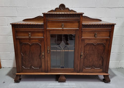 Lovely Oak Tudor Style Rope Edge Sideboard With Leadlight Centre Door | Antique & Vintage | Moonee Ponds Antiques | Australia Wide Delivery