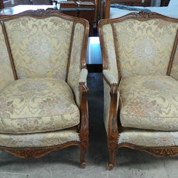 Antique Pair Of Carved Louis XV Style Upholstered FauteuilsL40