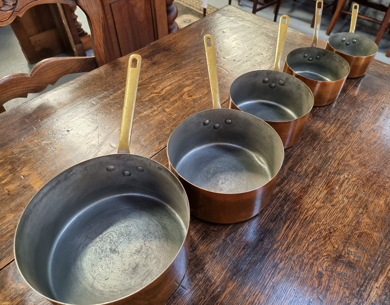 Set of Five French Vintage Copper & Brass Pots | Antique & Vintage | Moonee Ponds Antiques | Australia Wide Delivery