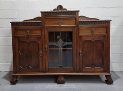 Lovely Oak Tudor Style Rope Edge Sideboard With Leadlight Centre Door | Antique & Vintage | Moonee Ponds Antiques | Australia Wide Delivery