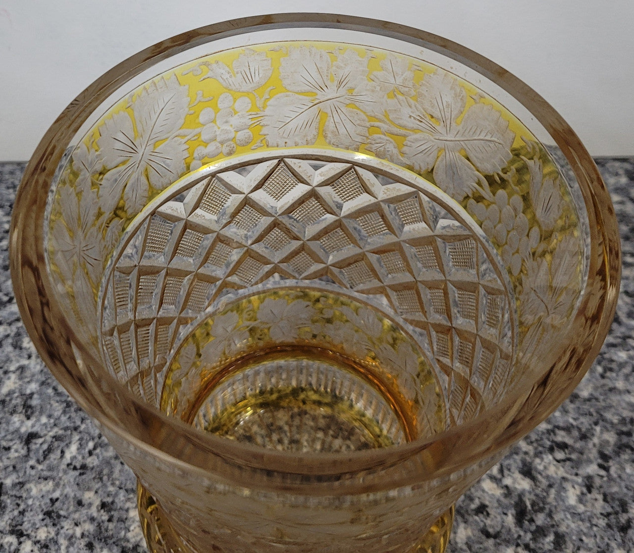 Antique Amber Bohemian Acid Etched & Wheel Engraved Crystal Vase | Antique & Vintage | Moonee Ponds Antiques | Australia Wide Delivery