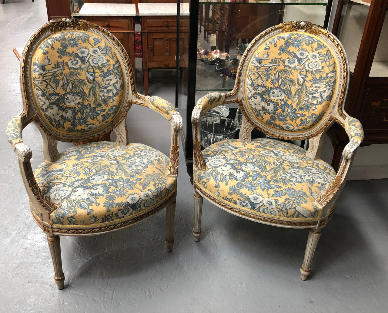 Beautiful Pair of French upholstered Arm chairs | Antique & Vintage | Moonee Ponds Antiques | Australia Wide Delivery