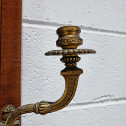 Decorative late 19th Century mahogany French wall mirror with brass swivel candle holders and brass detail. In good original detailed condition.