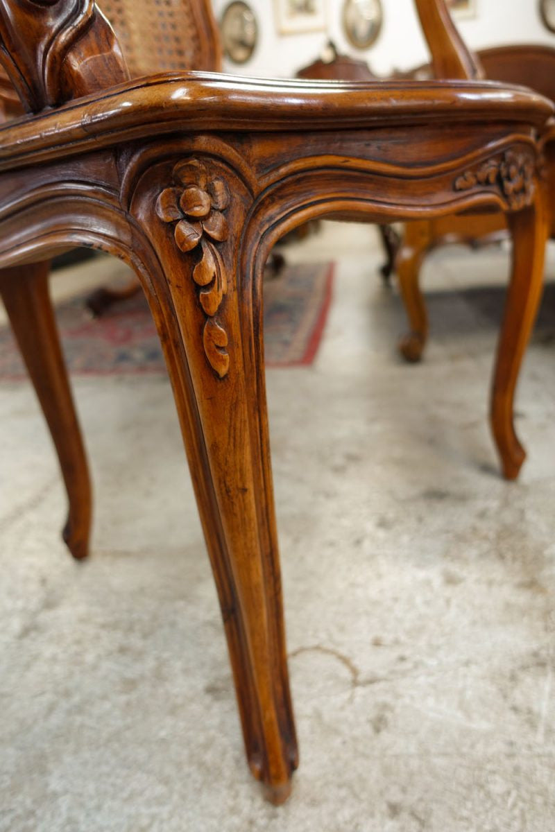 Pair French Louis XV Style Walnut and Cane Fauteuils | Antique & Vintage | Moonee Ponds Antiques | Australia Wide Delivery