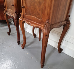 French Louis XVI Style Figured Walnut Marble Top Bedsides | Antique & Vintage | Moonee Ponds Antiques | Australia Wide Delivery
