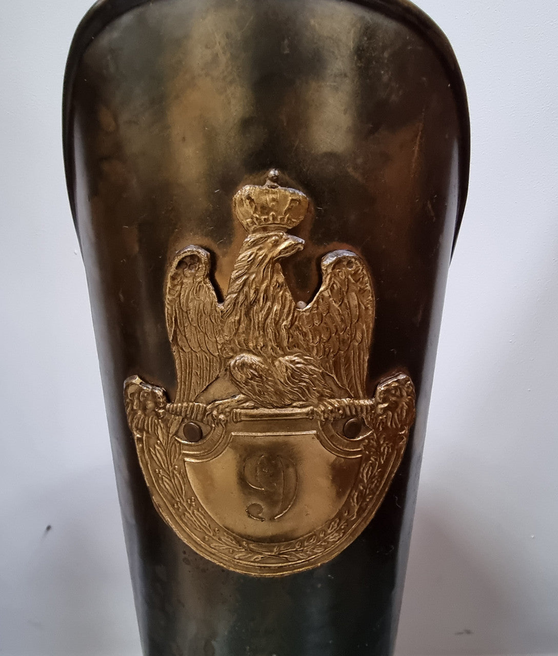 Fabulous French brass decorative boot for storing your umbrellas for walking sticks in good condition. makers stamp underneath .
