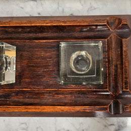 Edwardian Desk & Double Ink & Pen Holder on Wooden Stand.  Original Condition. It has been sourced from France and is in good original detailed condition.