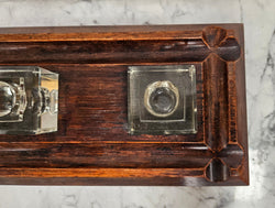 Edwardian Desk Double Ink & Pen Holder on Wooden Stand | Antique & Vintage | Moonee Ponds Antiques | Australia Wide Delivery