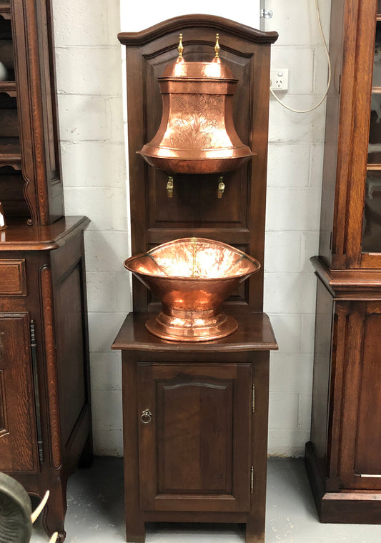 Late 19th Century French decorative copper bowl wash stand. In good original detailed condition.