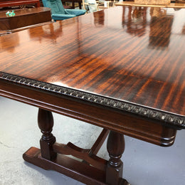 Mahogany Tudor Style Dining Table With Carved Edge