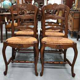 Set of six French rush seat dining chairs and in good sturdy condition.
