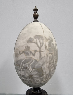 Superbly Carved Emu Egg On a Metal & Ebony Base | Antique & Vintage | Moonee Ponds Antiques | Australia Wide Delivery