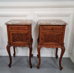 French Louis XVI Style Figured Walnut Marble Top Bedsides | Antique & Vintage | Moonee Ponds Antiques | Australia Wide Delivery