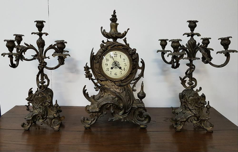 French Bronze Clock Set