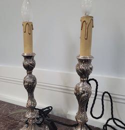Pair of Antique French Silver Candlestick Table Lamps | Antique & Vintage | Moonee Ponds Antiques | Australia Wide Delivery