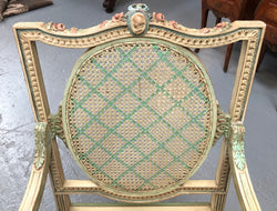 Painted French Louis XVI Style Cane Panel Arm Chair | Antique & Vintage | Moonee Ponds Antiques | Australia Wide Delivery