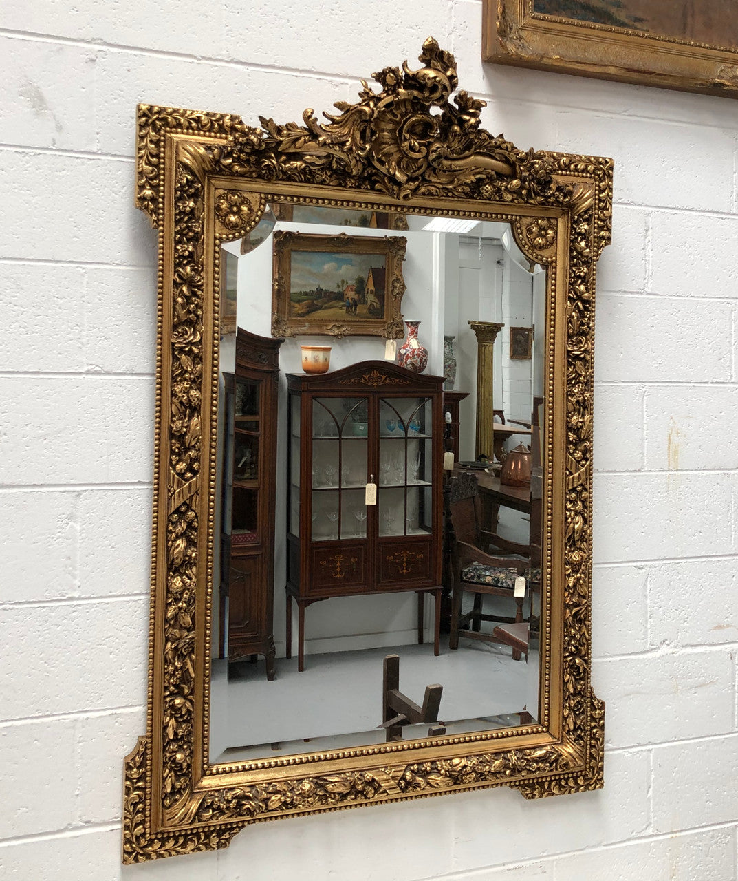 Antique French 19th Century Gilt & Floral Wall-Mantle Mirror
