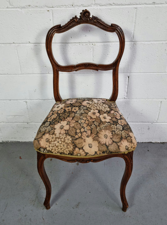 Antique French Walnut Petite Ladies Chair Tapestry Upholstery
